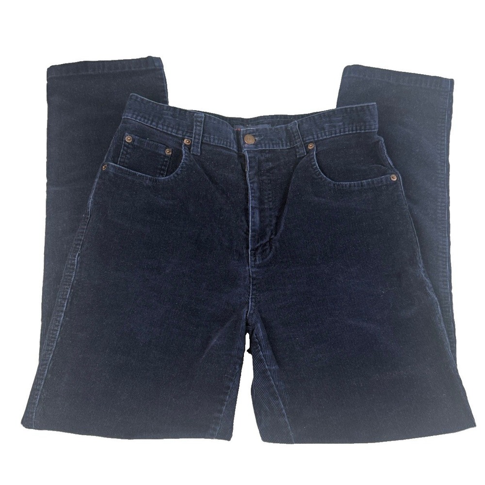 Bill Blass Women's Size 10 Navy Blue Stretch Corduroy Straight Leg Pants 31x30